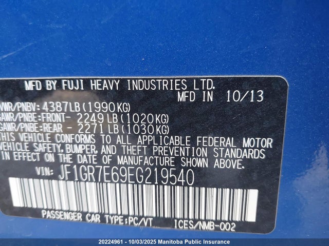 Subaru 2014 2014 JF1GR7E69EG219540 Image 9