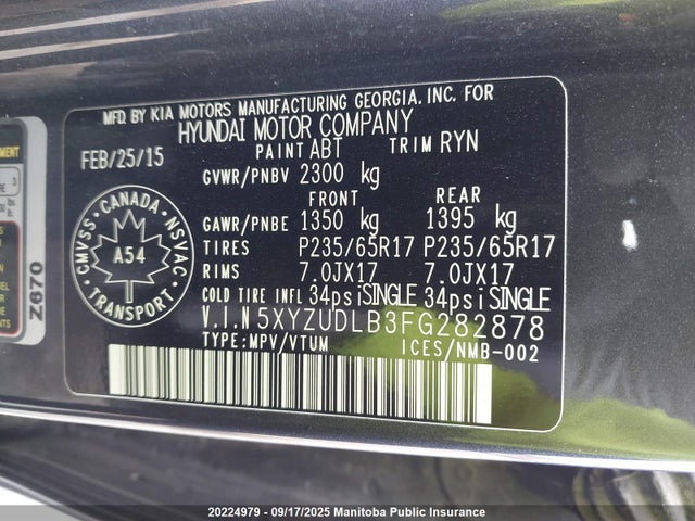 5XYZUDLB3FG282878 Hyundai dohc gdi theta ii