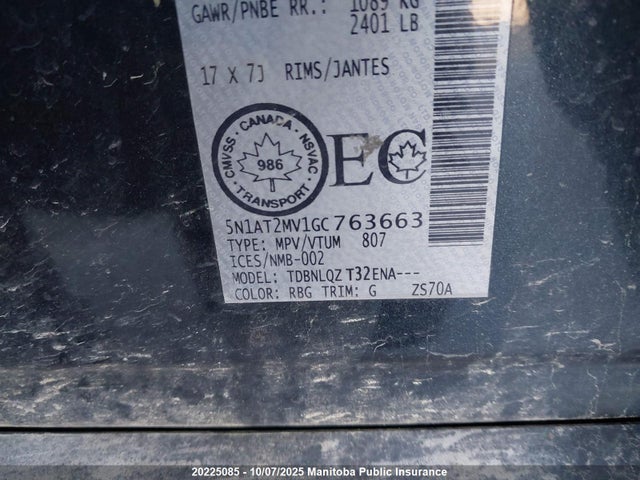 5N1AT2MV1GC763663 Nissan 2016
