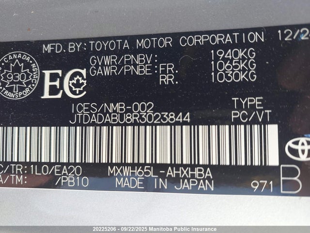 JTDADABU8R3023844 Toyota m20a-fxs