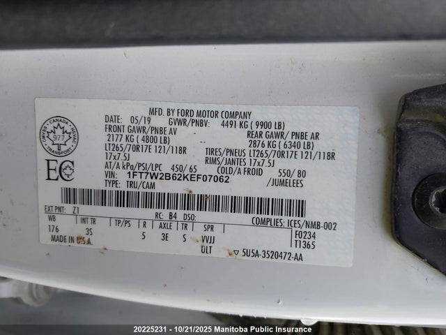 1FT7W2B62KEF07062 Ford F250 Sd Xlt Crew Cab