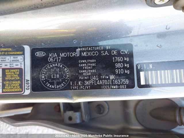 3KPFL4A70JE163759 KIA mpi nu