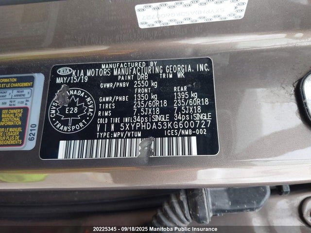 5XYPHDA53KG600727 KIA gdi lambda-ii