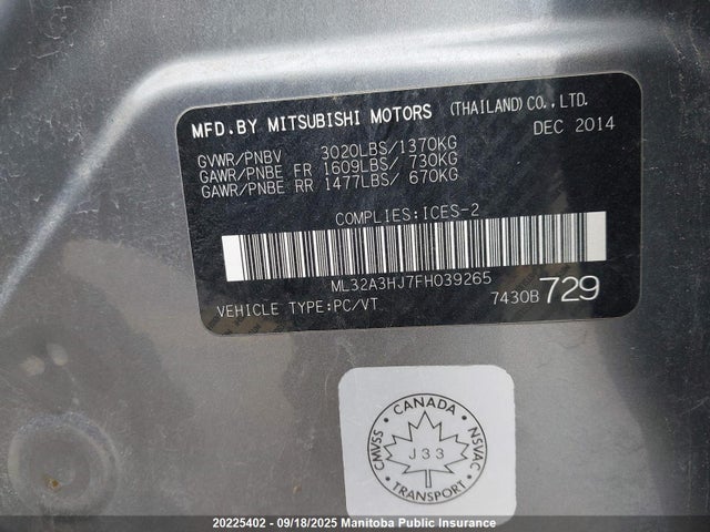 ML32A3HJ7FH039265 Mitsubishi Mirage