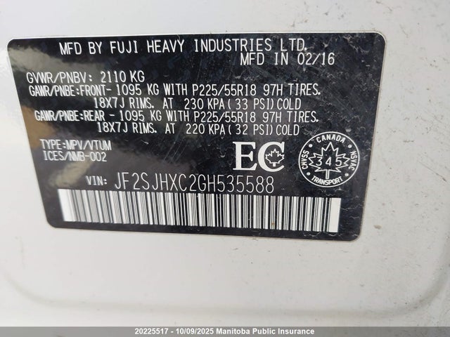 JF2SJHXC2GH535588 Subaru Turbo C0