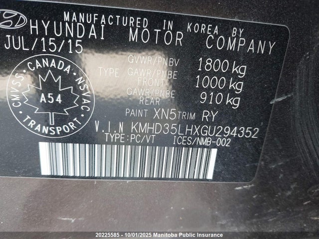 KMHD35LHXGU294352 Hyundai dohc gdi nu