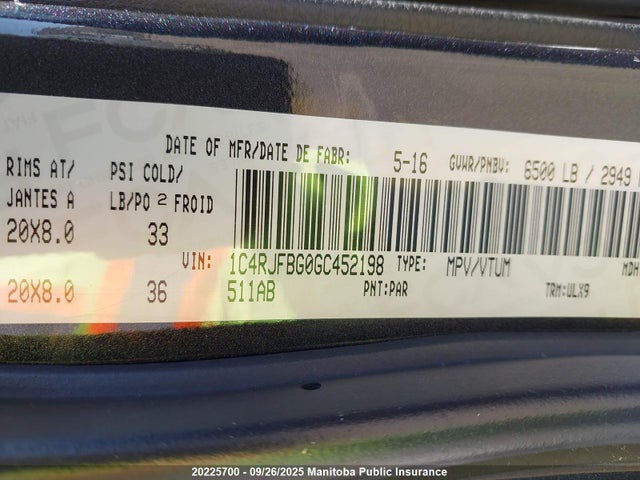 1C4RJFBG0GC452198 Jeep 2016