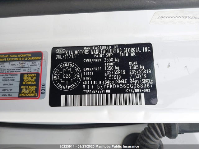 5XYPKDA56GG088387 KIA dohc gdi lambda ii
