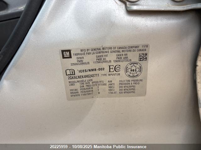 2GKALNEK4H6243711 GMC lea - sidi: spark ignited direct injection, e85 max, alum