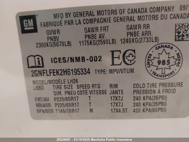 Продаж на аукціоні авто 2017 Chevrolet Equinox Lt, vin: 2GNFLFEK2H6195334, номер лоту: 20226087