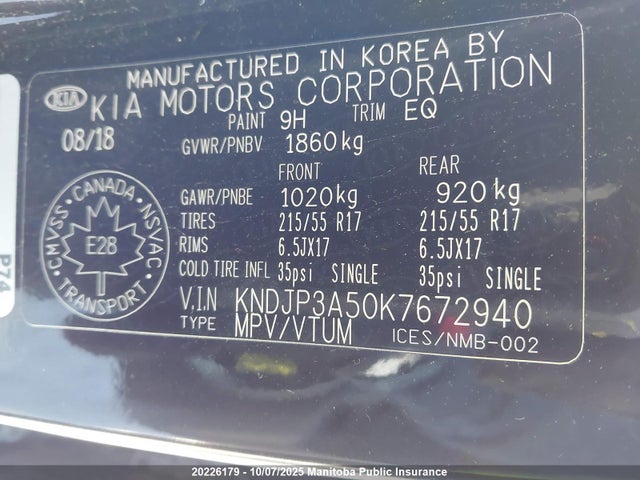 KNDJP3A50K7672940 KIA g gdi