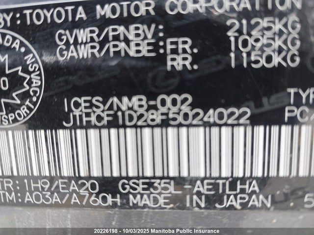 Lexus 4gr-fse 2015 JTHCF1D28F5024022 Image 9