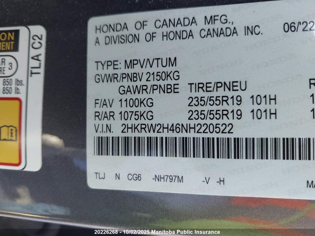 2HKRW2H46NH220522 Honda l15be