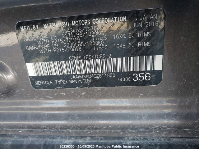 JA4AJ3AU4GZ611850 Mitsubishi dohc mivec