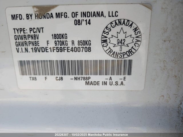 Acura r20a5 2015 19VDE1F59FE400708 Image 9