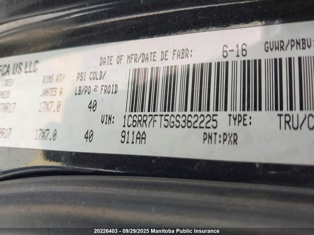 1C6RR7FT5GS362225 Dodge 1500