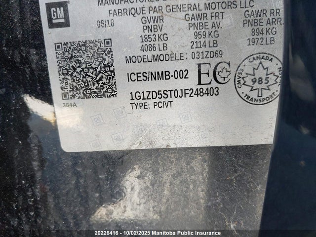 Chevrolet lfv - direct injection, variable valve timing, gen 1 2018 1G1ZD5ST0JF248403 Image 9