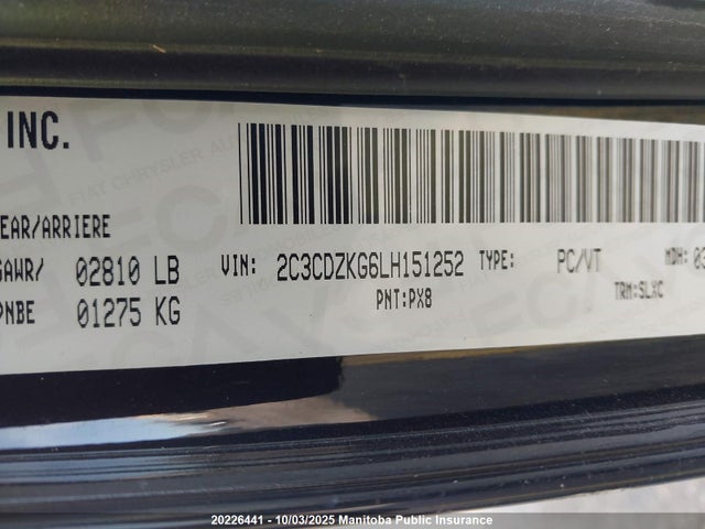 2C3CDZKG6LH151252 Dodge Challenger