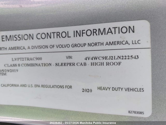 2020 Volvo Vnx მანქანა იყიდება აუქციონზე, vin: 4V4WC9EJ2LN222543, აუქციონის ნომერი: 20226462