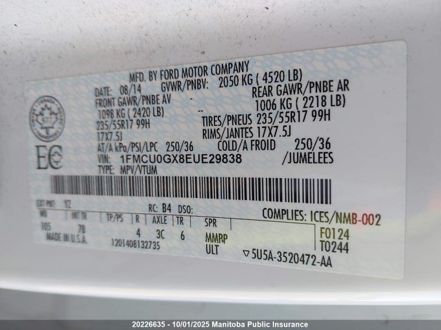 1FMCU0GX8EUE29838 Ford 2014