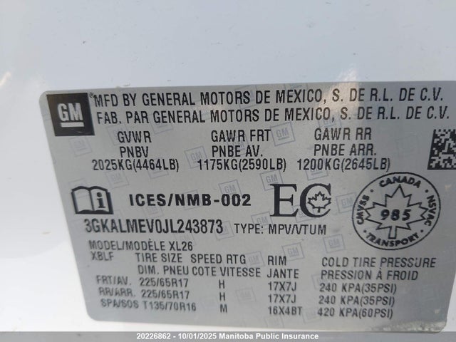 3GKALMEV0JL243873 GMC lyx - direct injection, vvt, fgt, turbo, alum, gen 1