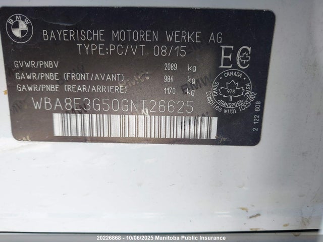 WBA8E3G50GNT26625 BMW 328I