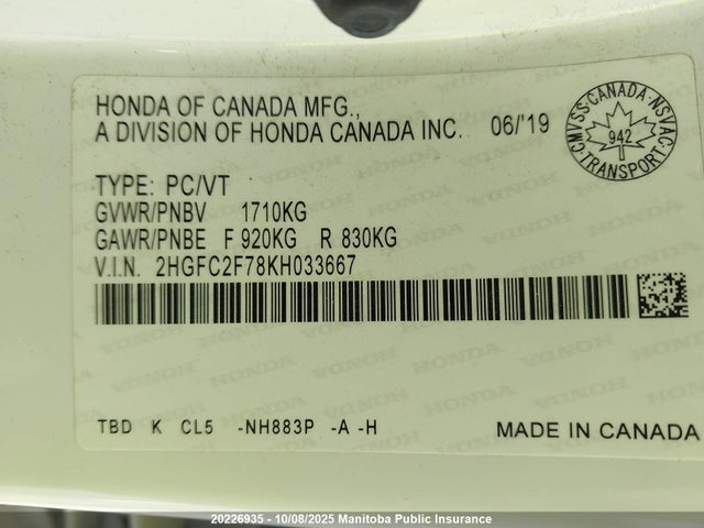Honda k20c2 2019 2HGFC2F78KH033667 Image 9