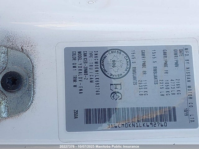 3N6CM0KN1LK692760 Nissan 2020