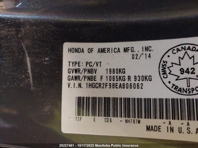 Honda Accord 2014 1HGCR2F98EA806062 Image 9
