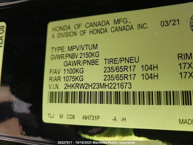 2HKRW2H23MH221673 Honda l15be