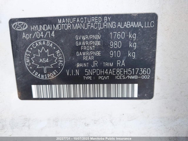 Hyundai dohc mpi nu 2014 5NPDH4AE8EH517360 Image 8
