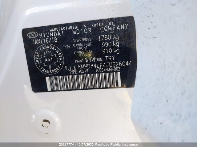 KMHD84LF4JU626044 Hyundai mpi nu