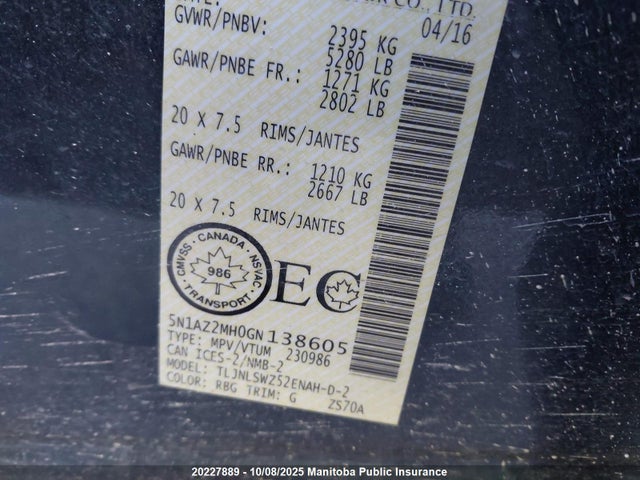 5N1AZ2MH0GN138605 Nissan 2016