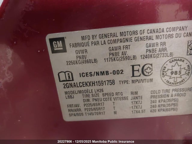 Chevrolet lea - sidi: spark ignited direct injection, e85 max, alum 2017 2GNALCEKXH1591758 Image 9