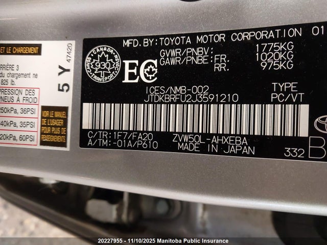2018 Toyota Prius მანქანა იყიდება აუქციონზე, vin: JTDKBRFU2J3591210, აუქციონის ნომერი: 20227955