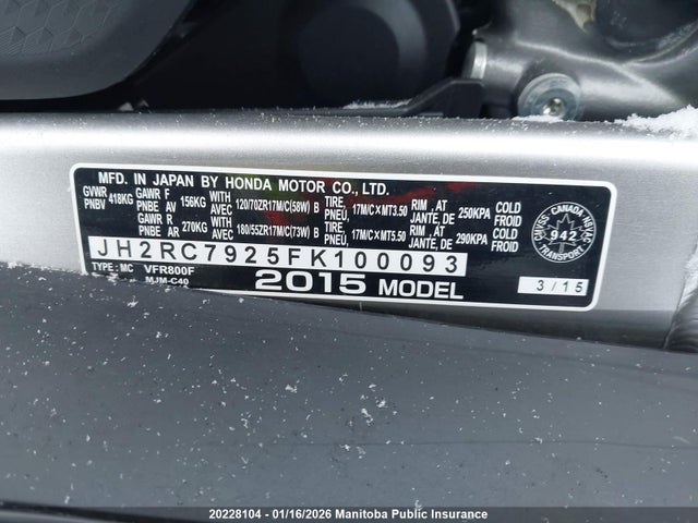 JH2RC7925FK100093 Honda Vfr800f Interceptor