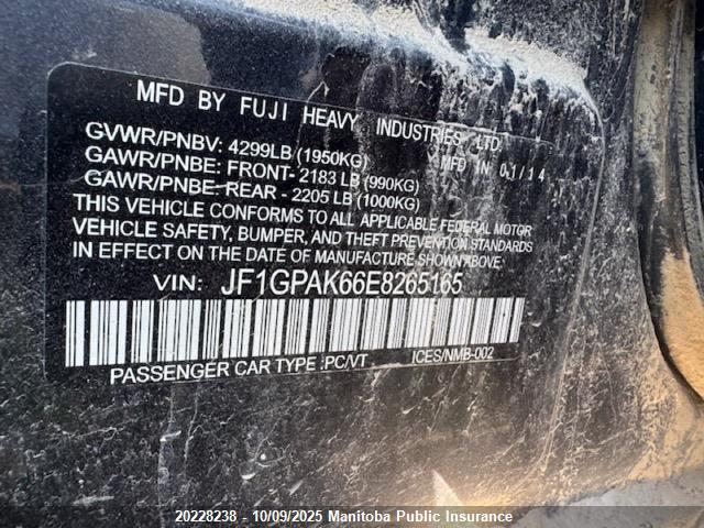 Subaru Impreza 2014 JF1GPAK66E8265165 Image 9