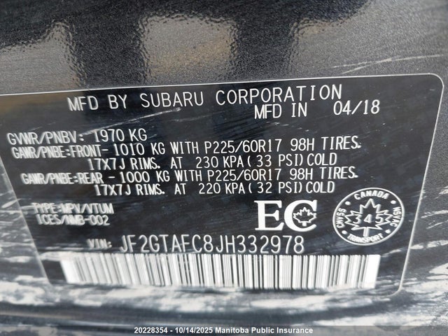 Subaru naturally aspirated 2018 JF2GTAFC8JH332978 Image 9