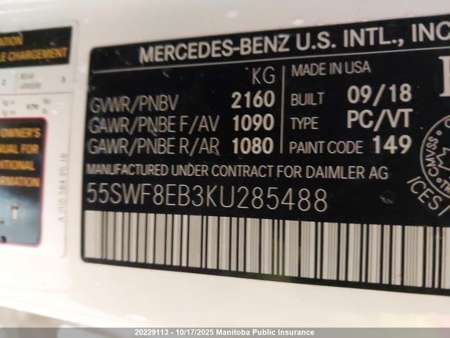 Mercedes Benz M264 2019 55SWF8EB3KU285488 Image 9
