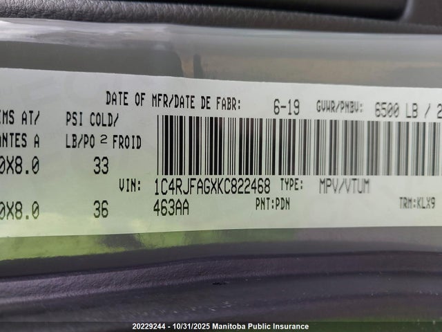 1C4RJFAGXKC822468 Jeep Grand Cherokee