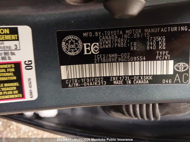 Toyota Corolla S 2016 2T1BURHE9GC509554 Image 9