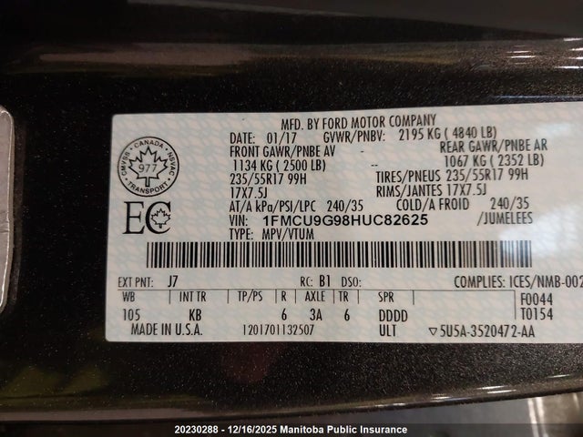 1FMCU9G98HUC82625 Ford Escape