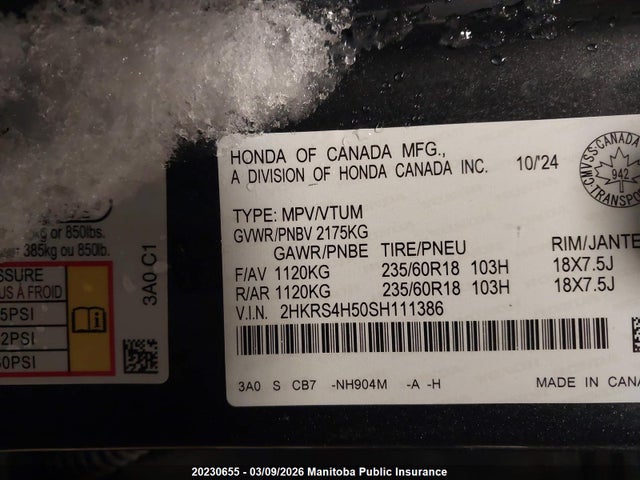 2HKRS4H50SH111386 Honda Cr-v Sport