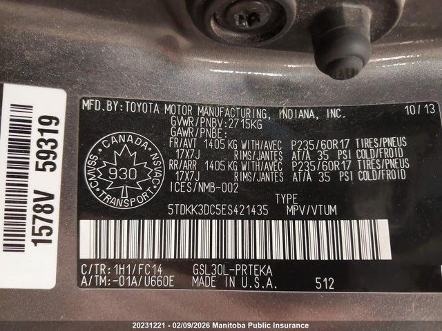 5TDKK3DC5ES421435 Toyota Sienna Le V6