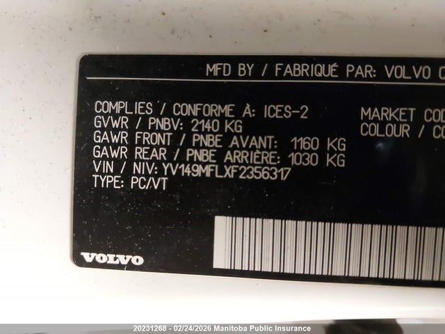 YV149MFLXF2356317 Volvo S60 T6