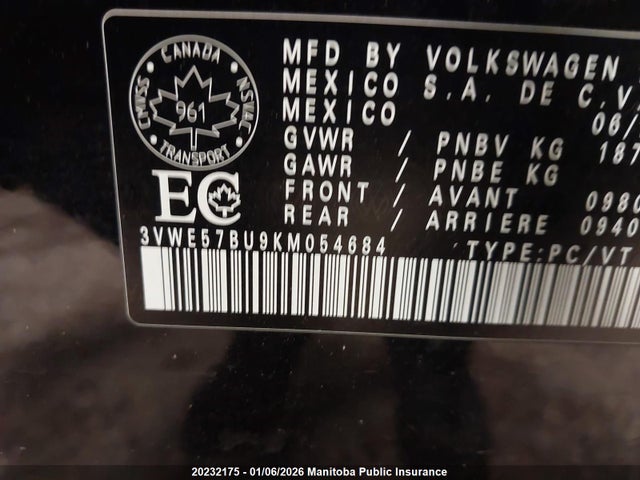3VWE57BU9KM054684 Volkswagen Jetta 1.4 Tsi