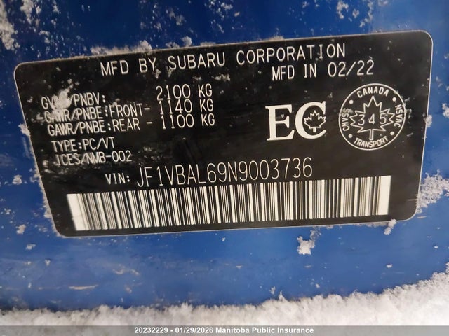 JF1VBAL69N9003736 Subaru Wrx Sport Tech
