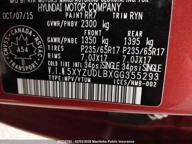 5XYZUDLBXGG355293 Hyundai Santa Fe Sport 2.4 Luxury