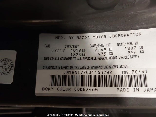 JM1BN1V70J1163782 Mazda Mazda3 Gs Sky