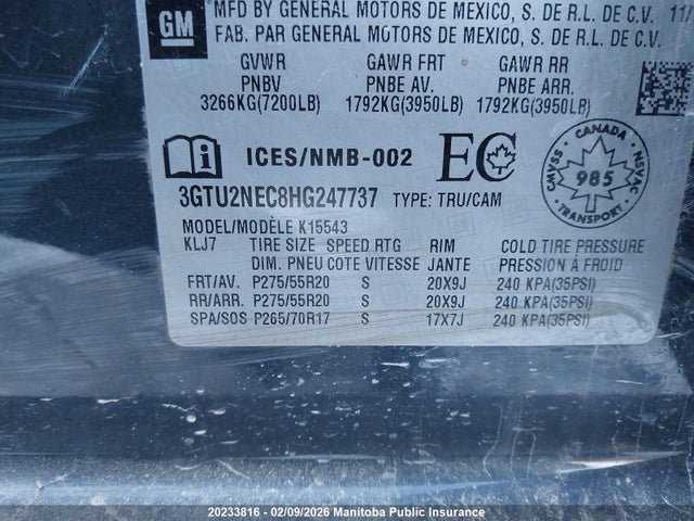 3GTU2NEC8HG247737 GMC Sierra 1500 Slt Crew Cab